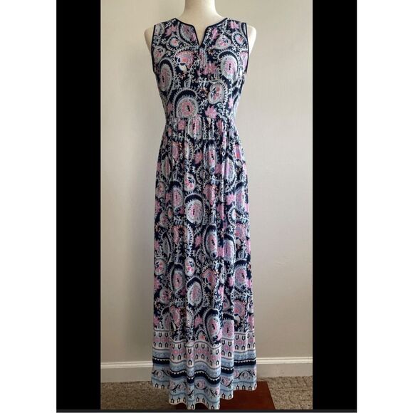 Talbots Womens Dress 14W Paisley Floral Maxi Dress Sleeveless Beach Boho Vneck - Picture 6 of 11